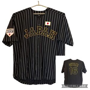 Shohei Ohtani 16 Samurai Japan WBC Baseball Jersey Black Pinstripe Mens 3XL
